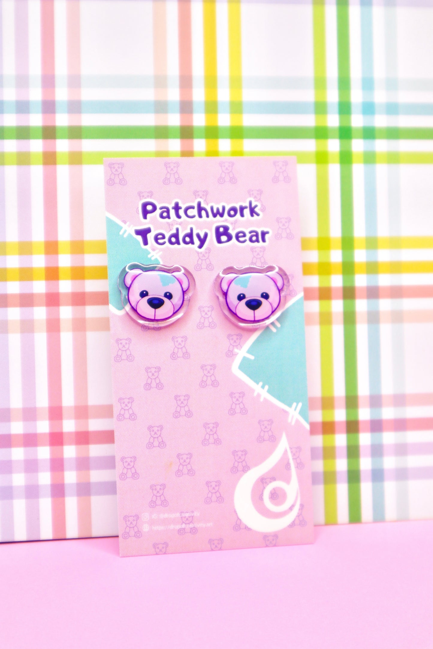 Patchwork Teddy Bear Stud Earrings