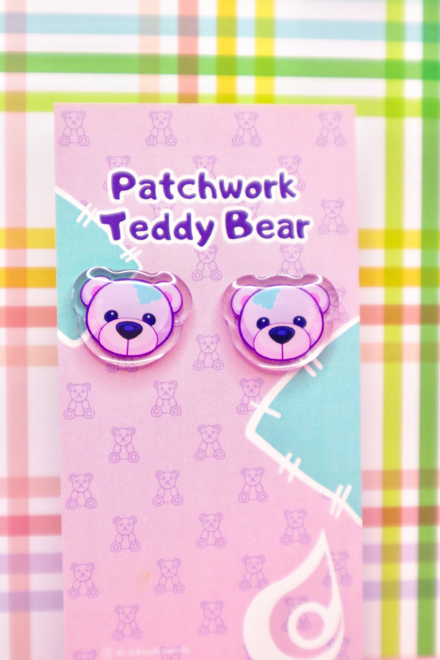 Patchwork Teddy Bear Stud Earrings