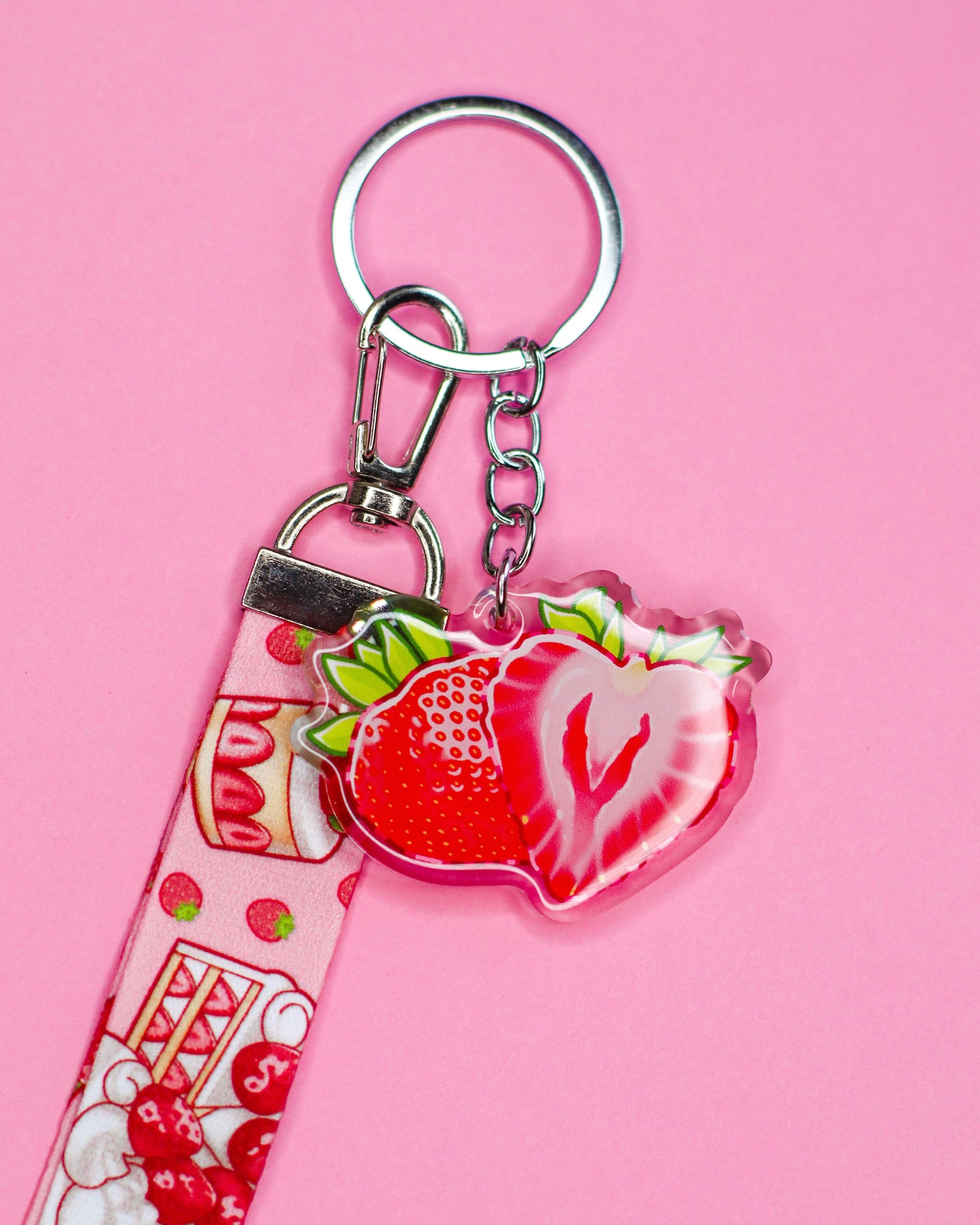 Strawberry Dessert Keychain and Lanyard