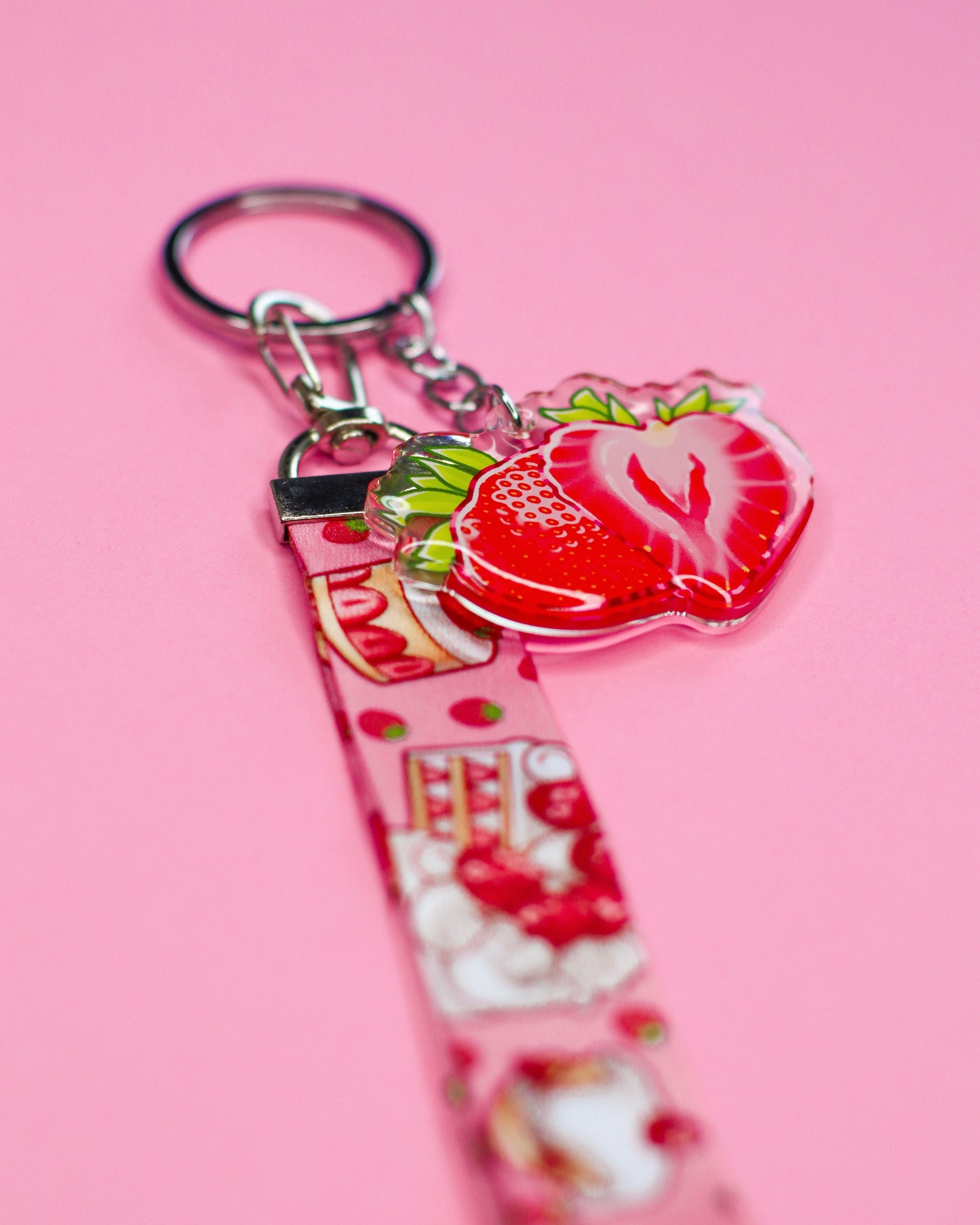 Strawberry Dessert Keychain and Lanyard