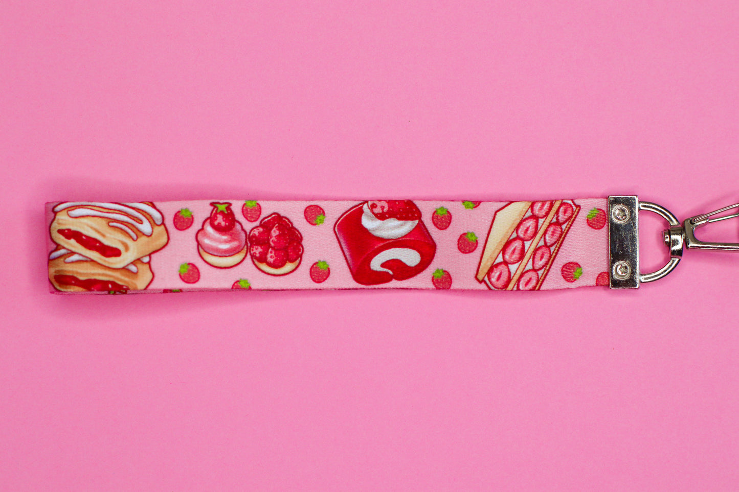 Strawberry Dessert Keychain and Lanyard