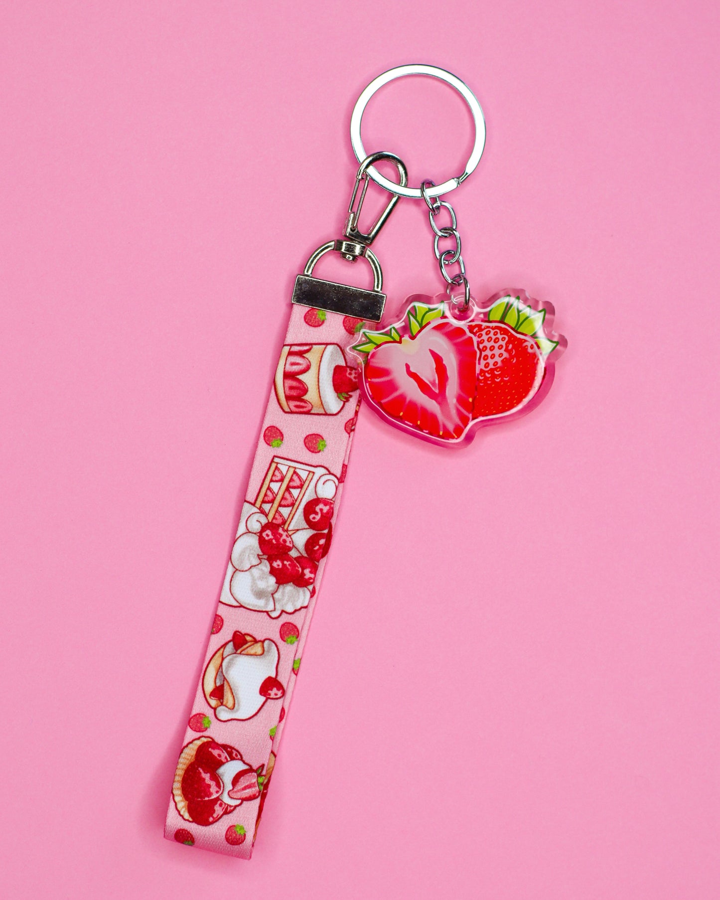 Strawberry Dessert Keychain and Lanyard