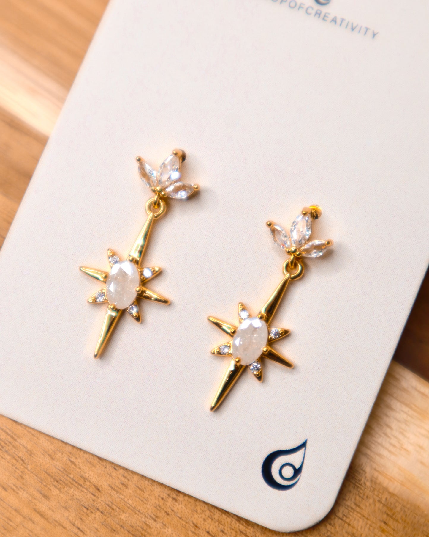 Star 18k Gold Plated Stainless Steel Cubic Zirconia Earrings